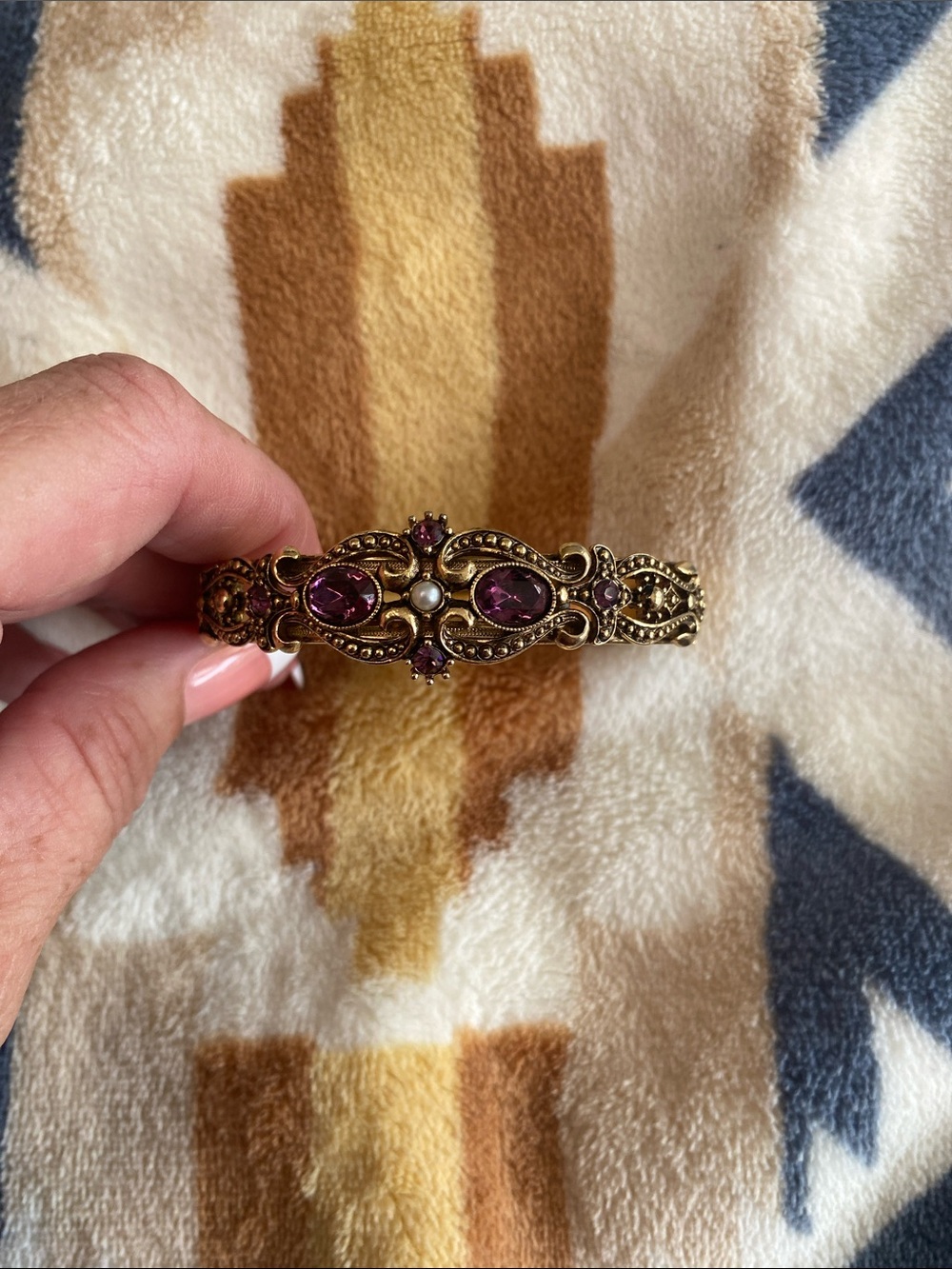 Gold-Tone Women's Bracelet Watch with Purple Stone Accents